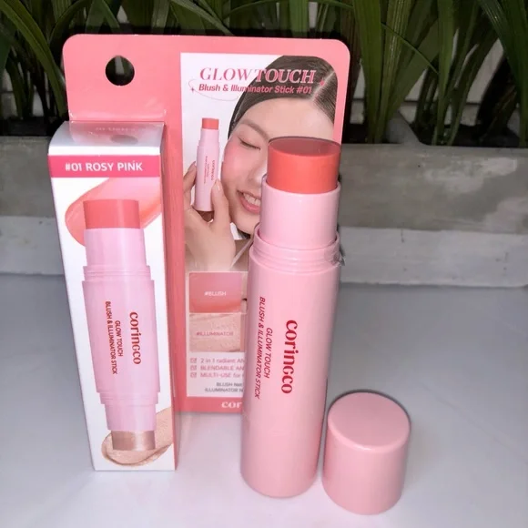 BNIB Coringco Kbeauty Glow Touch Blush & Illuminator Stick - Rosy Pink - Picture 8 of 12